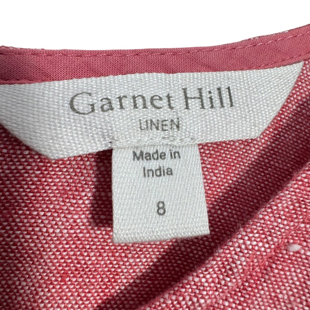Garnet Hill 100% Linen Sleeveless Shift Dress Size 8 Pink Fringed Hem Minimalist - Picture 3 of 9